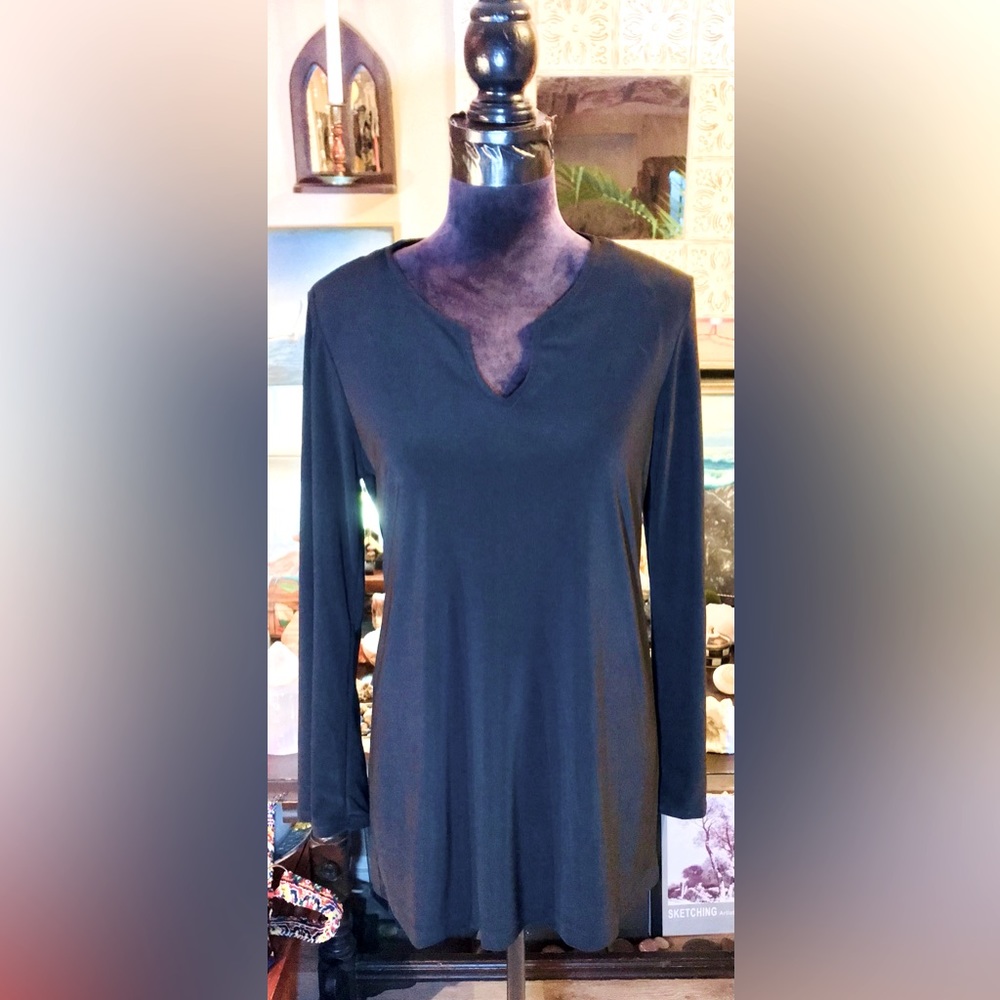 Old Stock No Tag Black Fall Wide Cuff Bohemian Spandex Blend Tunic Blouse M